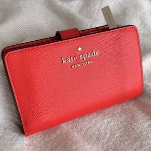 Kate Spade orange bifold saffiano leather wallet with coin zipper compar…